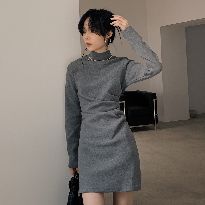 2023新款打底内搭针织配大衣高级感中长款长袖连衣裙子女装秋冬季