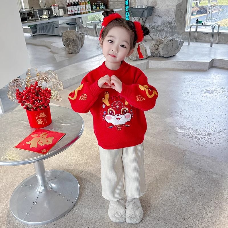 【小扬哥推荐】男女童秋冬季加厚毛衣中小童儿童打底针织衫红色