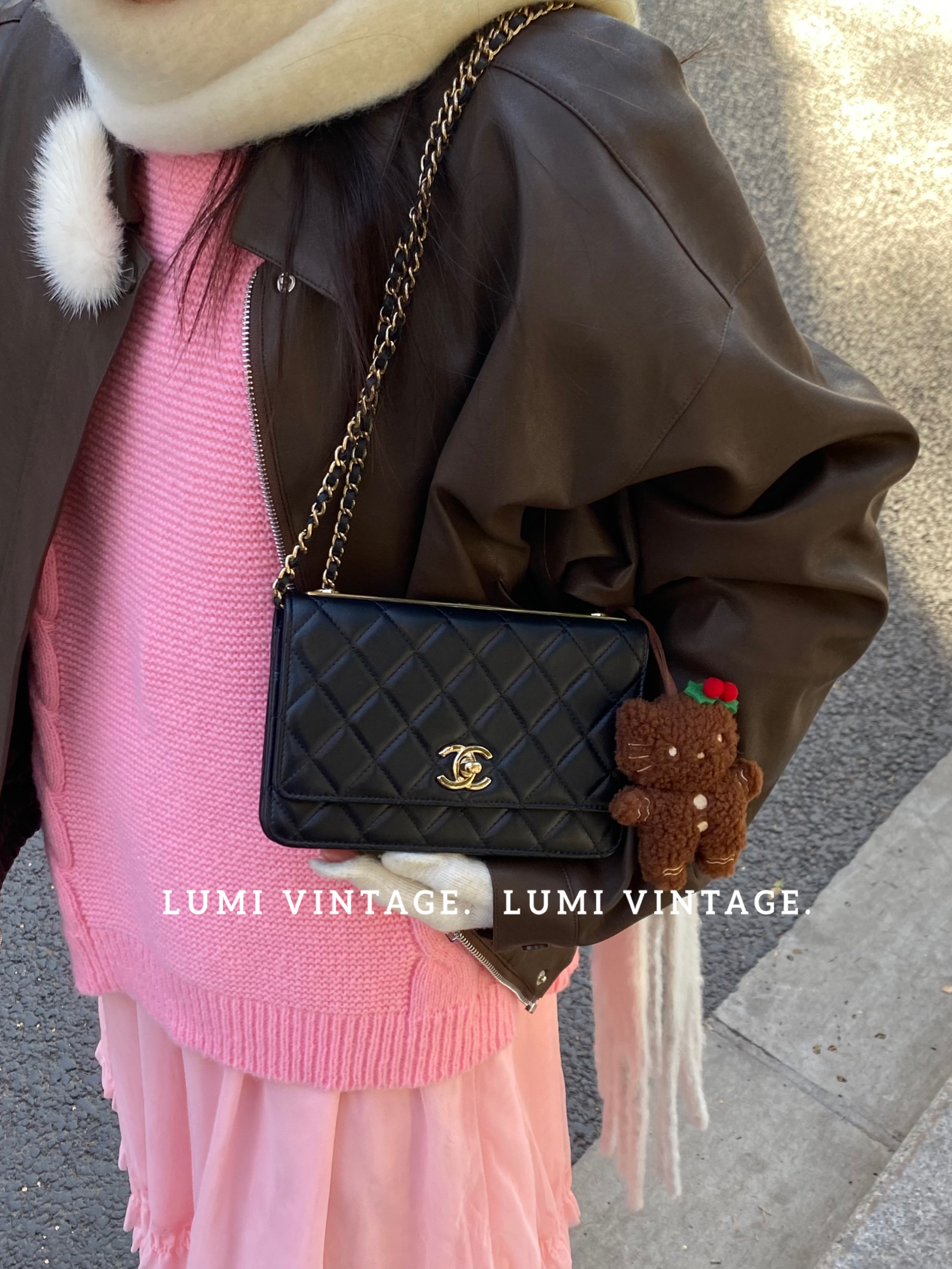 95新 Chanel/香奈儿 黑色羊皮金扣trendycc包72554451