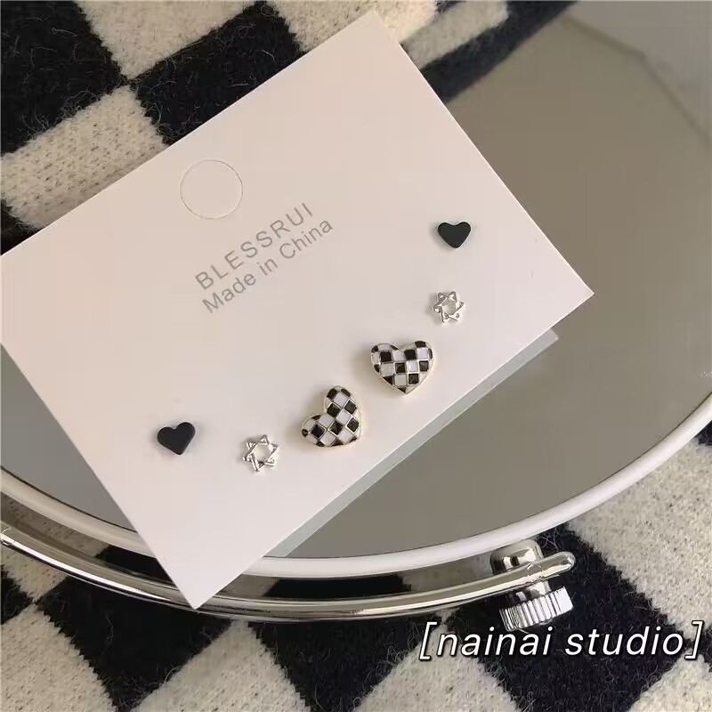 合金耳饰 3件套欧美小众蝴蝶结爱心耳钉甜美百搭气质耳钉少女精致