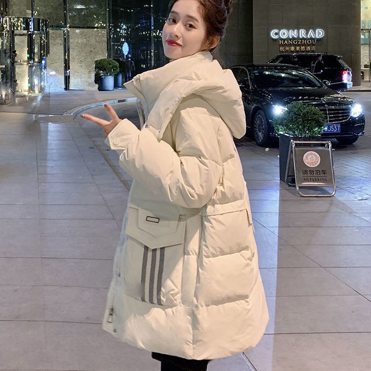 爆款冬季工装羽绒服女中长款2023年新款小个子时尚显瘦白鸭绒加款