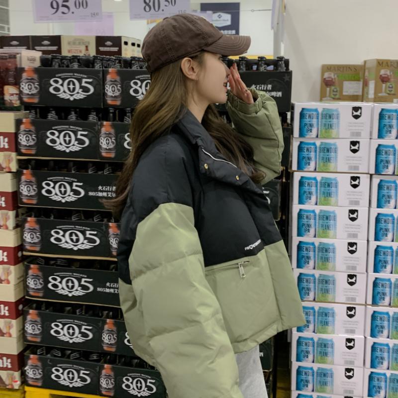 新款外贸短款羽绒羽绒服女2023新款设计撞色面包服小个子韩系加