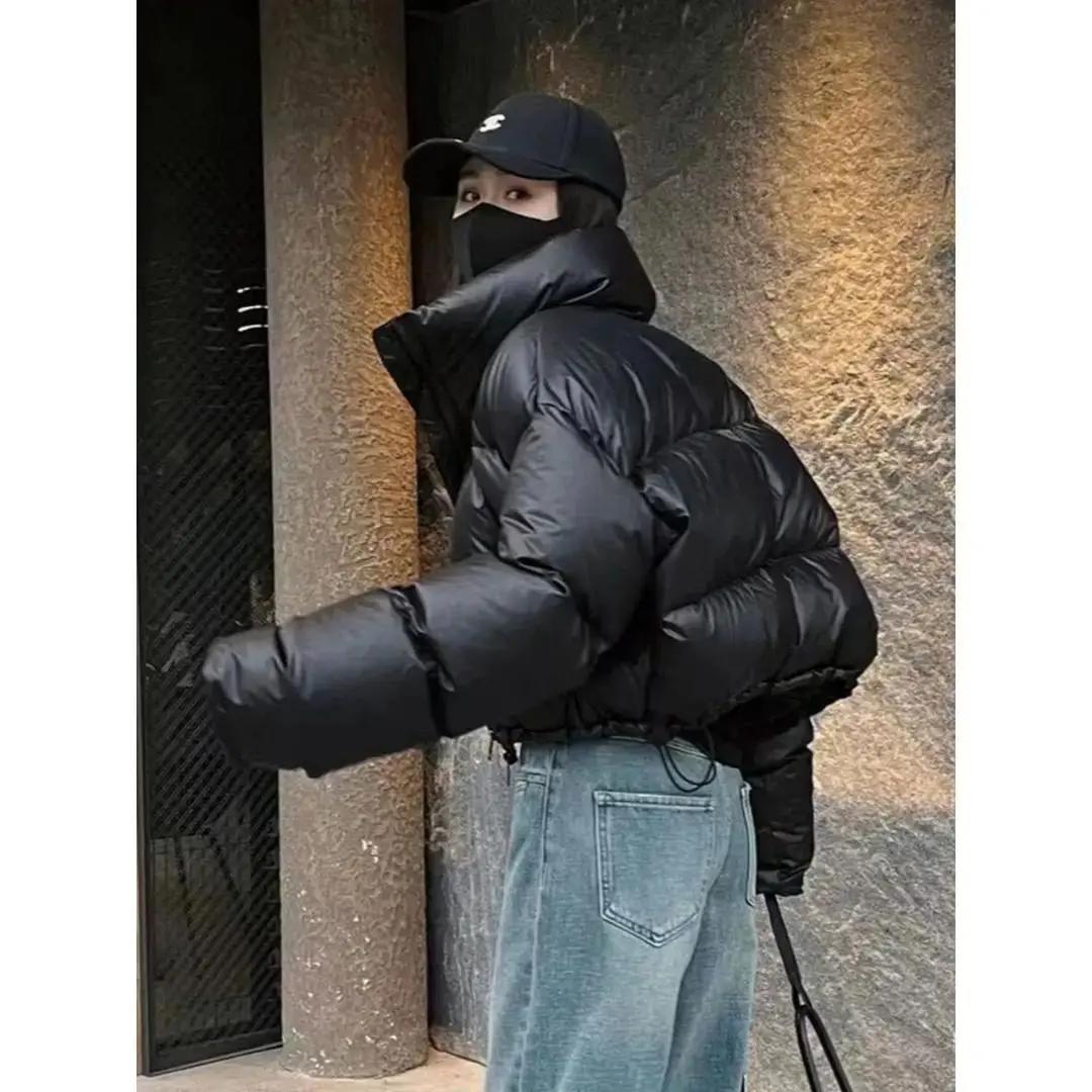 反季咖色立领羽绒服女短款小个子2023年冬季加厚高腰肯豆风