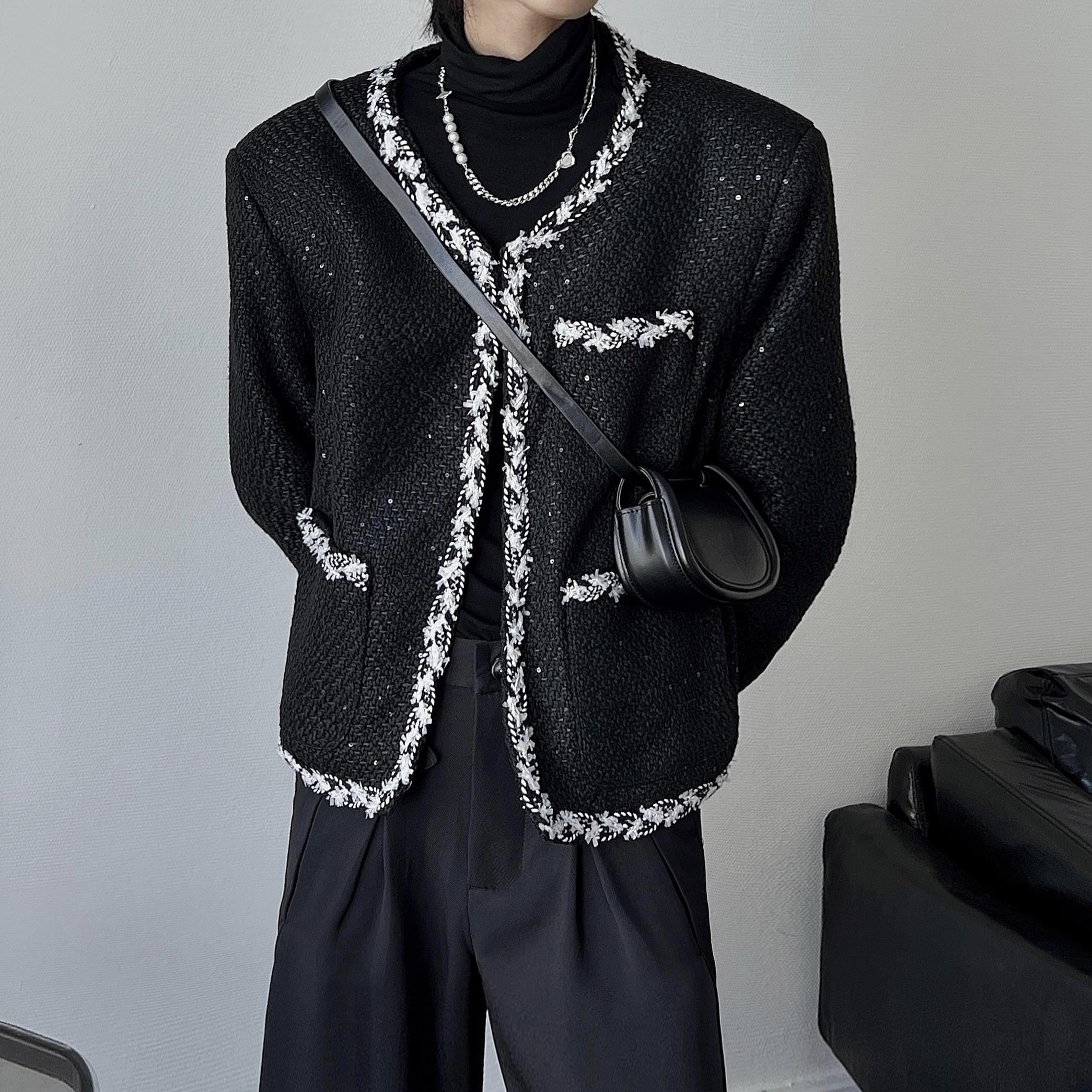 黑色复古小香风短款夹克2022秋季男女设计感休闲垫肩外穿长袖外套