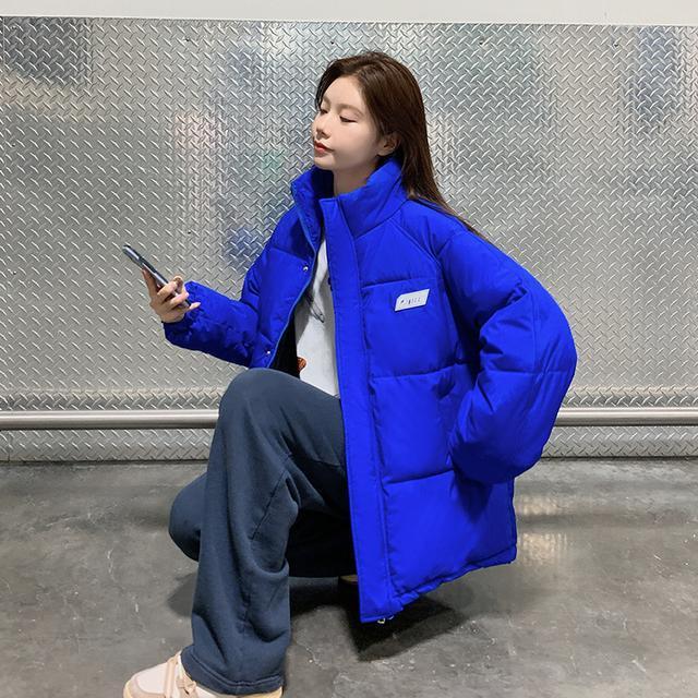 波司登2022冬季新款克莱因蓝羽绒服服韩版宽松bf棉衣立领外套女学