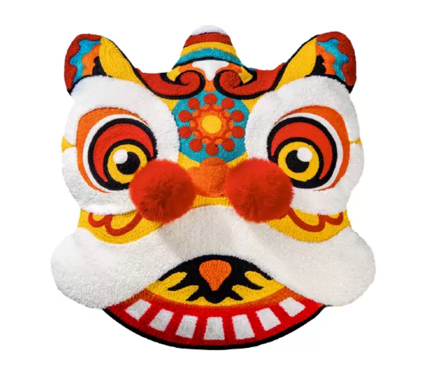 2024国潮新年专属金色醒狮抱枕重工毛巾绣