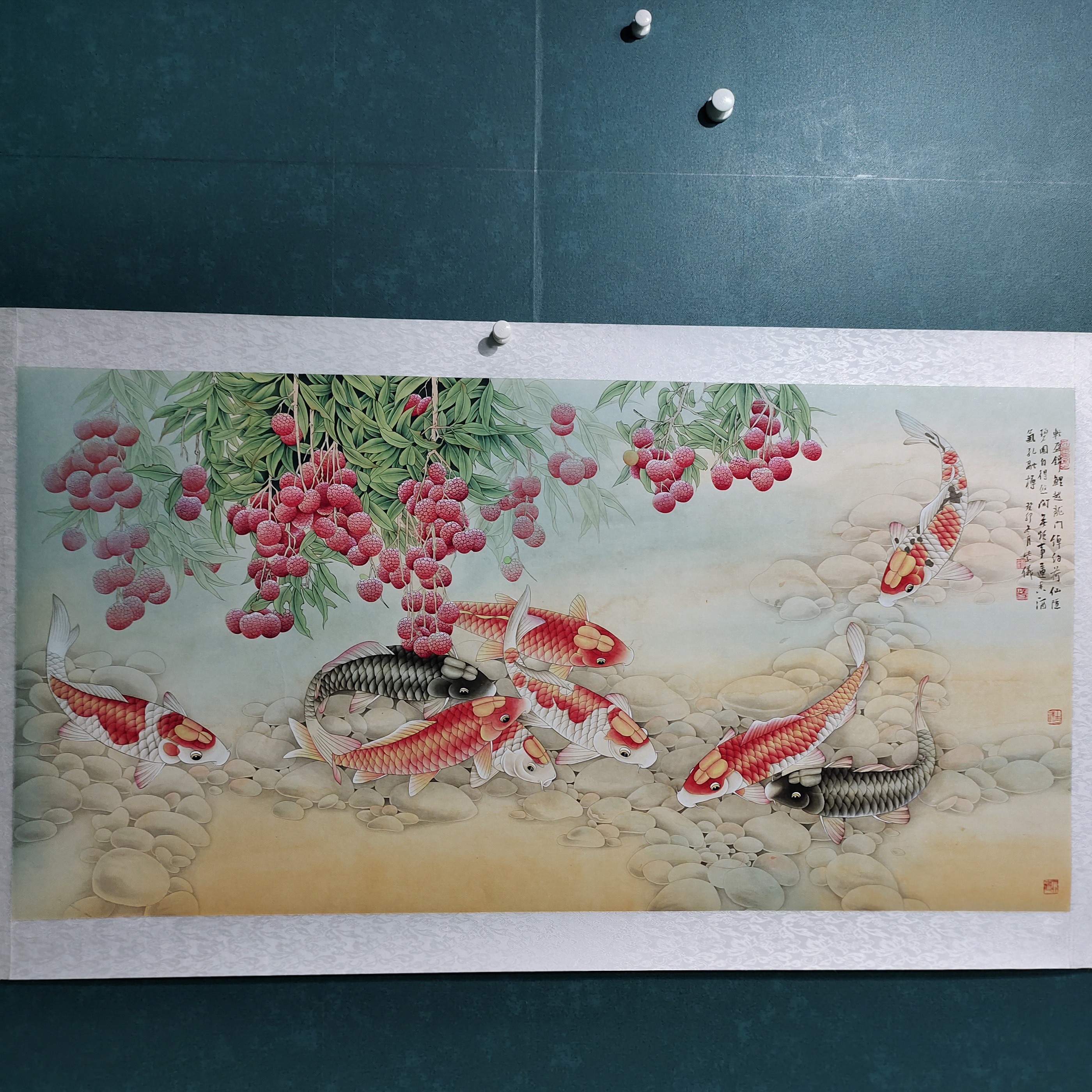 国一级美术师紫仪老师 《精工笔锦鲤图》137*68软裱四尺整张作品