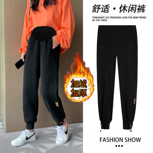 孕妇裤子女秋冬新款加绒加厚外穿休闲运动卫裤孕妇打底裤长裤