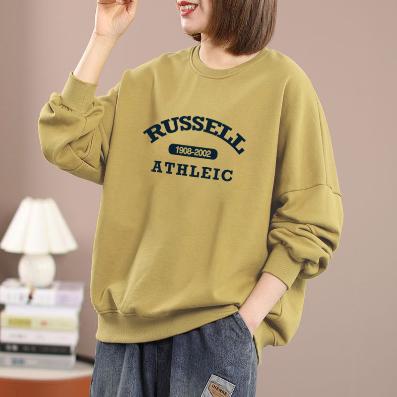 纯棉长袖无帽卫衣女士2023秋冬新款韩版宽松大码遮肉套头外穿上衣