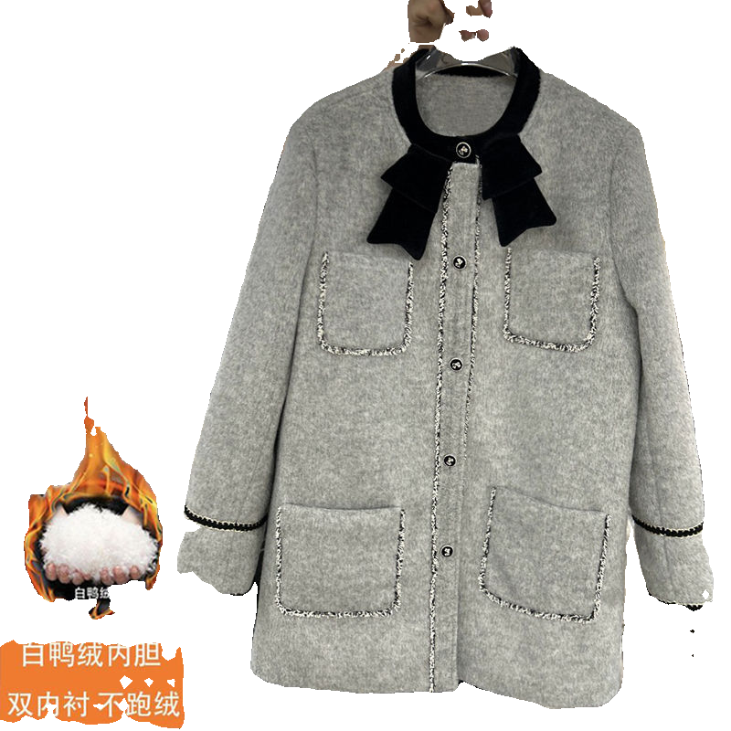 加羽绒中长款连衣裙小香风外套女冬季休闲小个子直筒显瘦加绒大衣