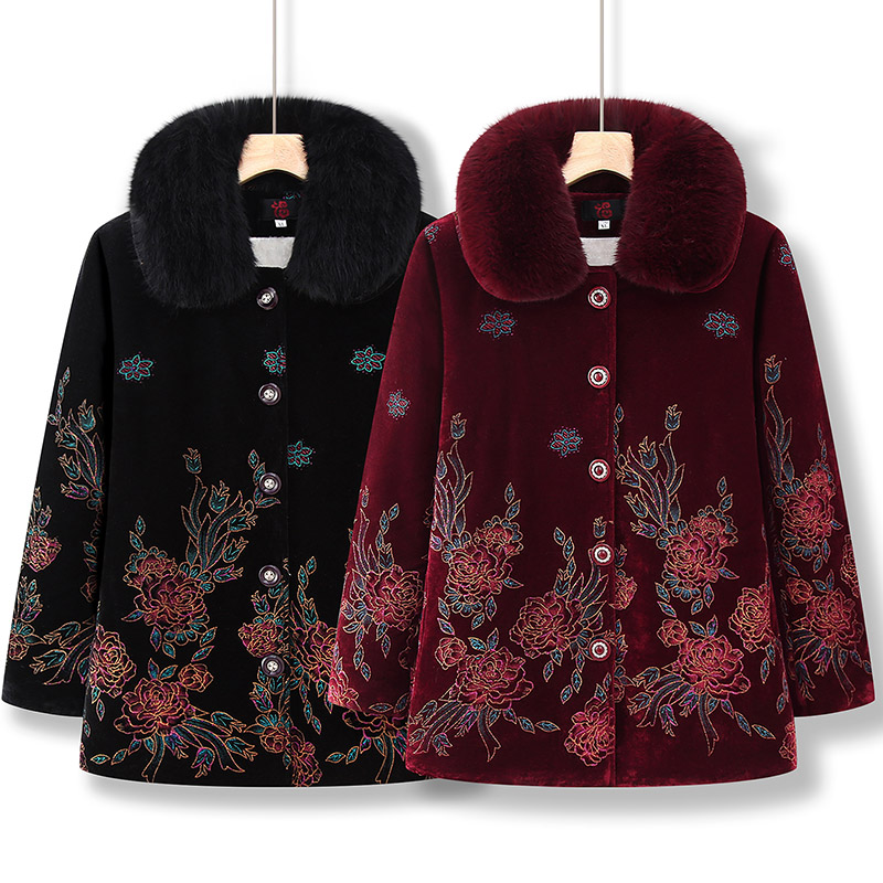 中老年人冬装女外套奶奶装仿水貂绒大衣妈妈加绒加厚衣服棉袄羊羔