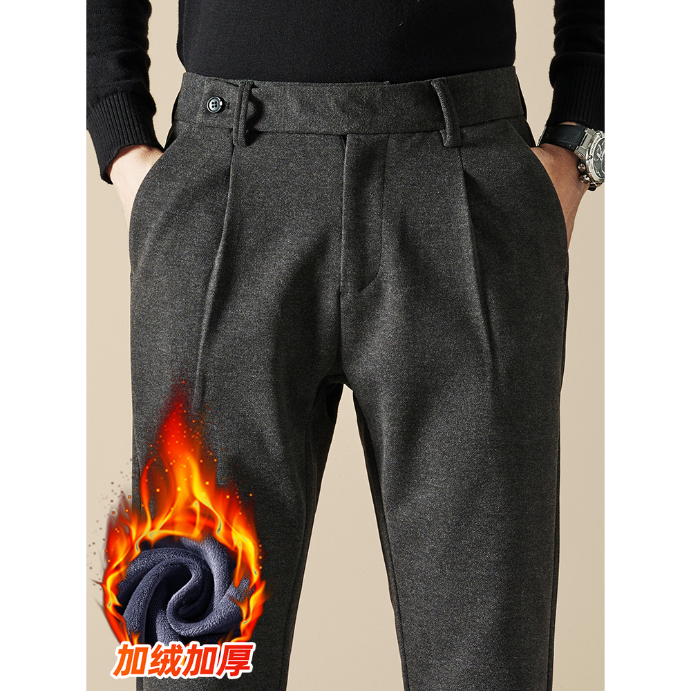 GOOMIL LEE冬季加绒加厚那不勒斯小西裤男士秋冬直筒商务毛呢裤子