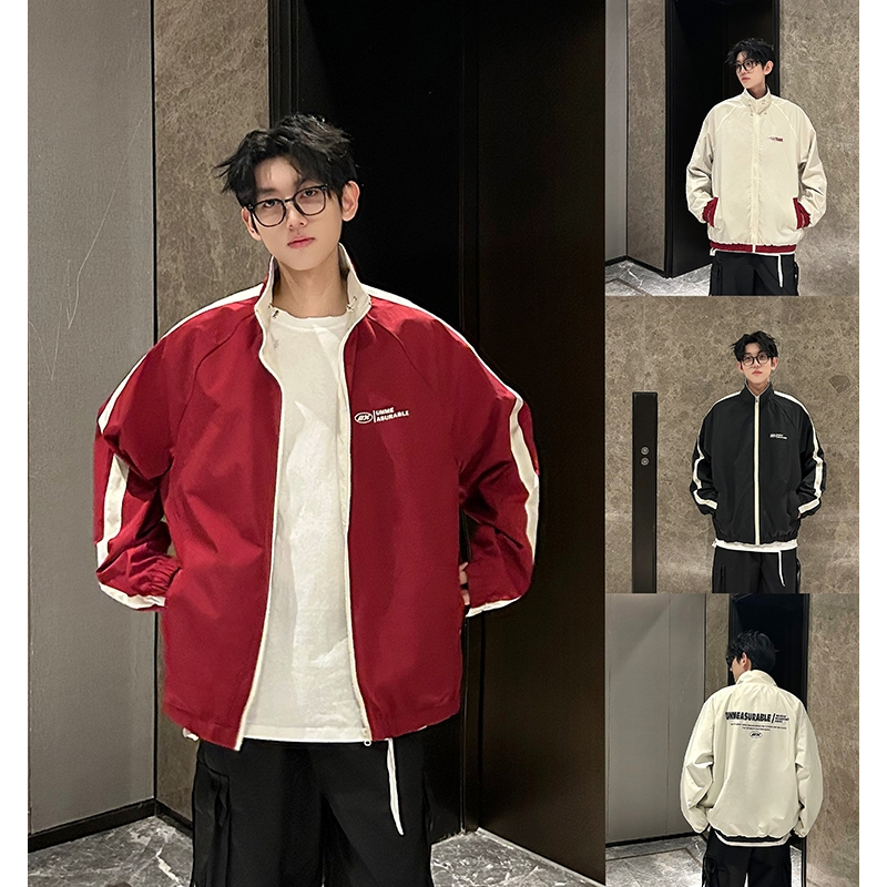 GOOMIL LEE立领冲锋衣夹克男2024春秋红色两面穿情侣宽松防水外套