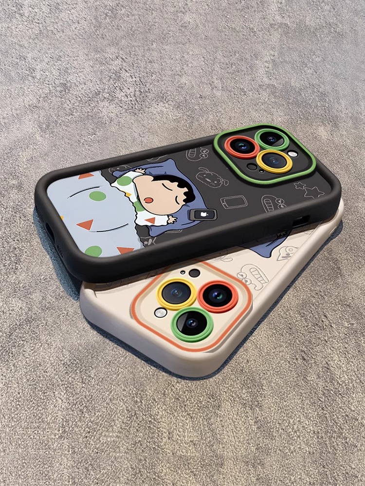 可爱酣睡小新适用苹果15promax手机壳iphone13全包防摔14高级感11
