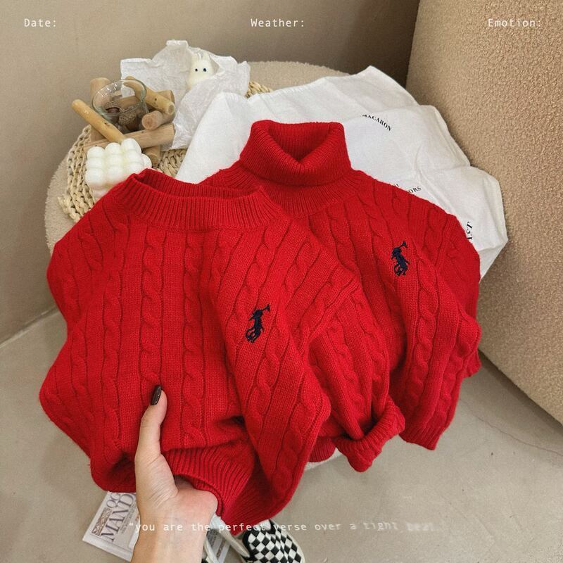 男童女童红色毛衣厚款韩版儿童宝宝冬季拜年服新款过年服针织衫潮