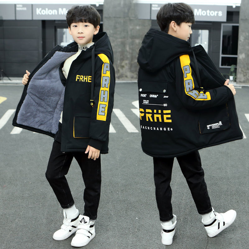 男童棉衣中长款兔绒加厚2023冬新款儿童棉袄棉服外套中大童派克服