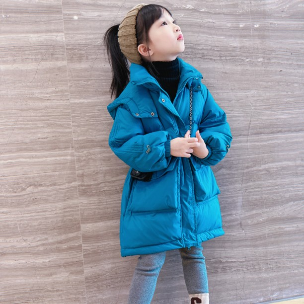 波司澄女童羽绒服冬季新品2023新款网红女孩白鸭绒中长款连帽羽绒