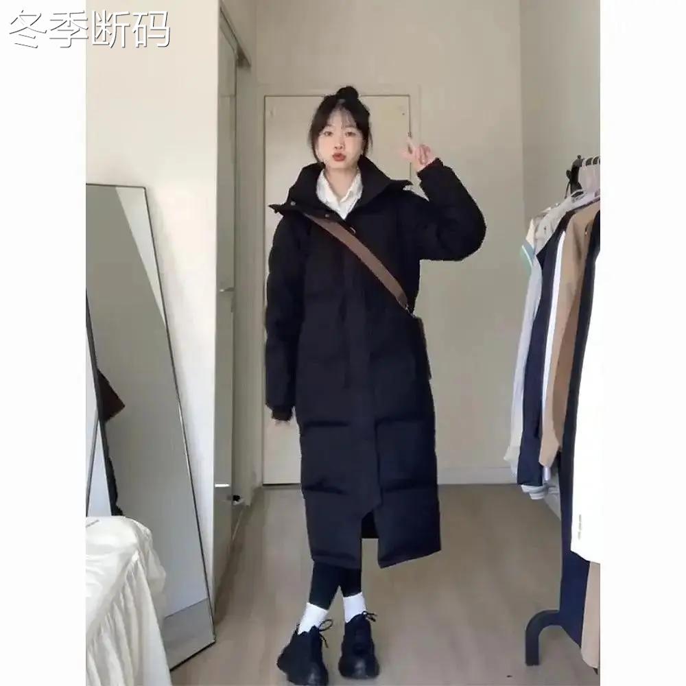 中戏长款羽服女冬季过膝加厚外套宽松连帽衣袄年新款款