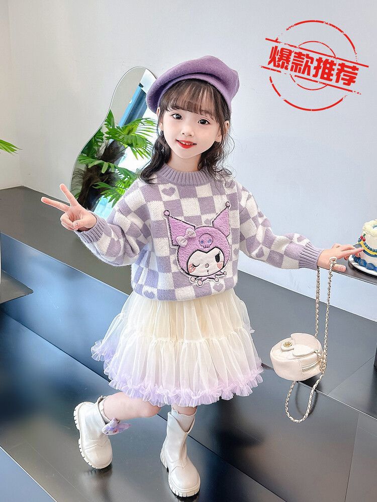 女童毛衣秋冬装2023新款洋气打底加厚卡通韩系上衣宝宝套头针织衫