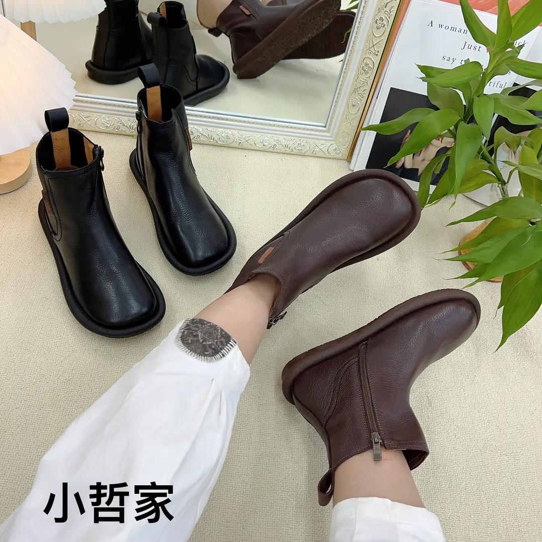 秋季新款头层平底圆头复古休闲百搭马丁靴短靴女鞋百搭