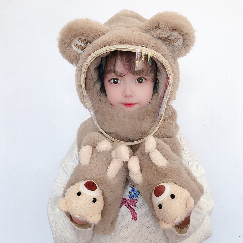 宝宝帽子冬季保暖新款男女童防护面罩儿童围巾手套一体户外挡风帽