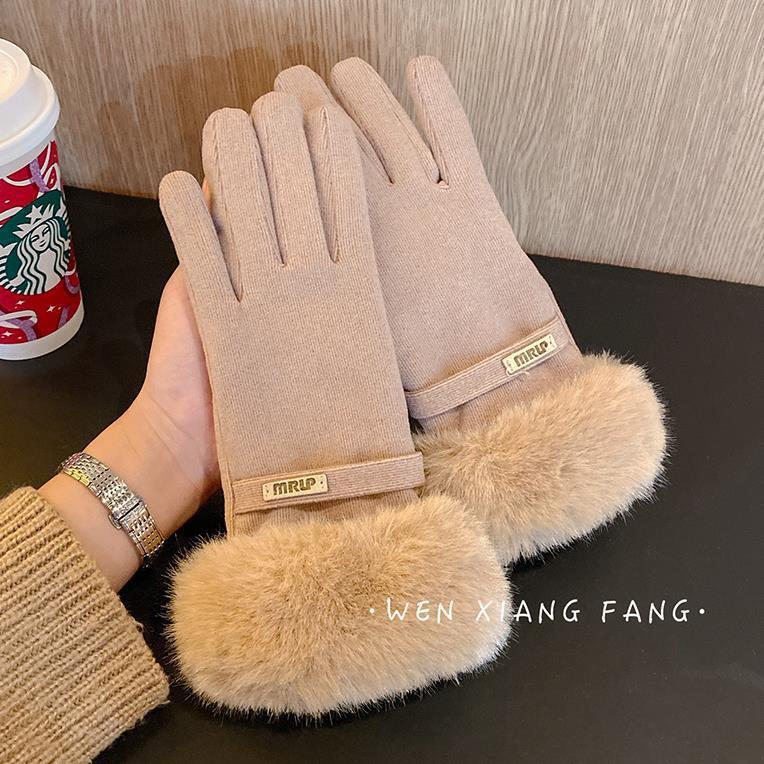手套冬季女加绒加厚保暖可爱毛口骑行防寒骑车防风触屏滑雪批发