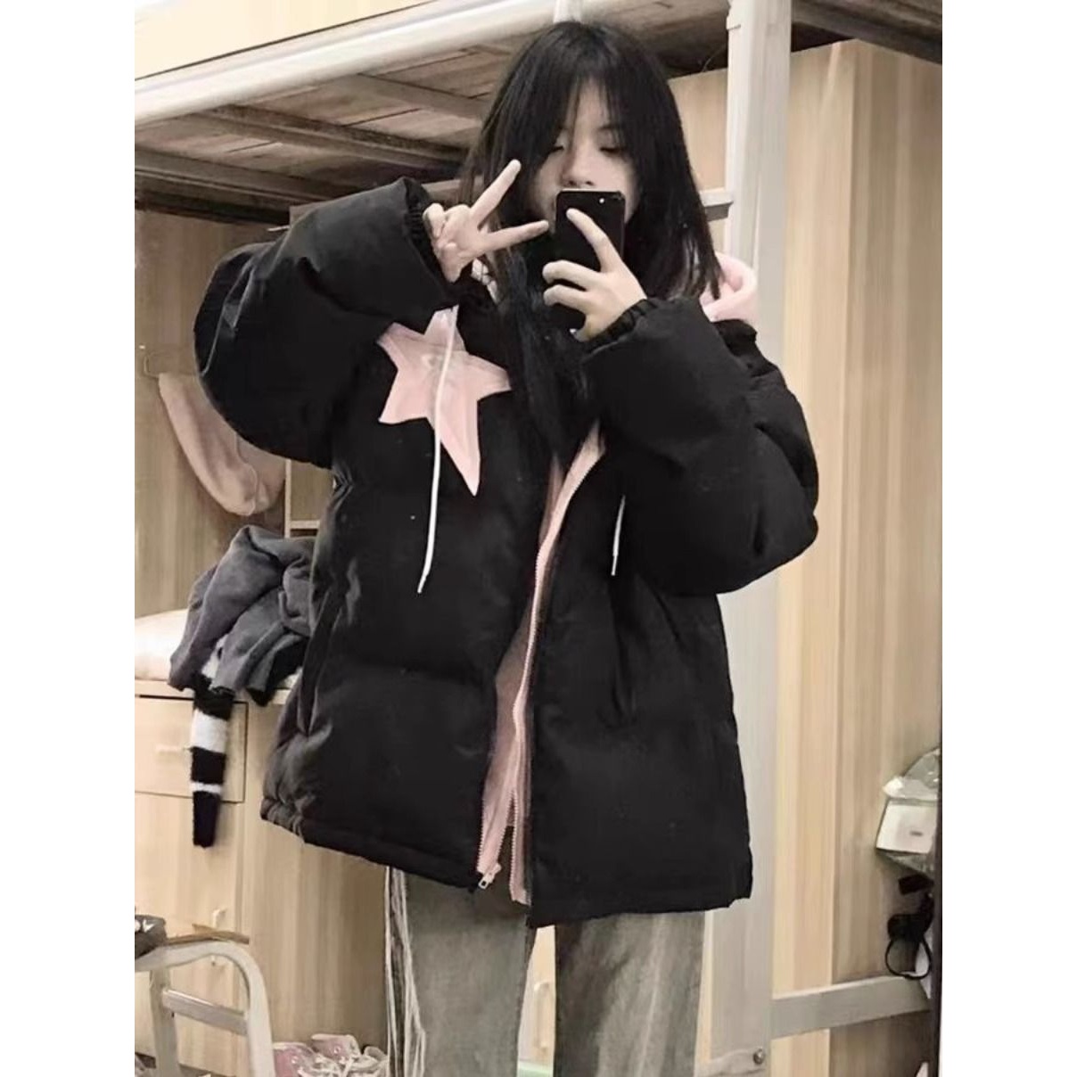 2023冬季加厚优质服外套女美式复古两件连帽设计感优质衣宽松优质