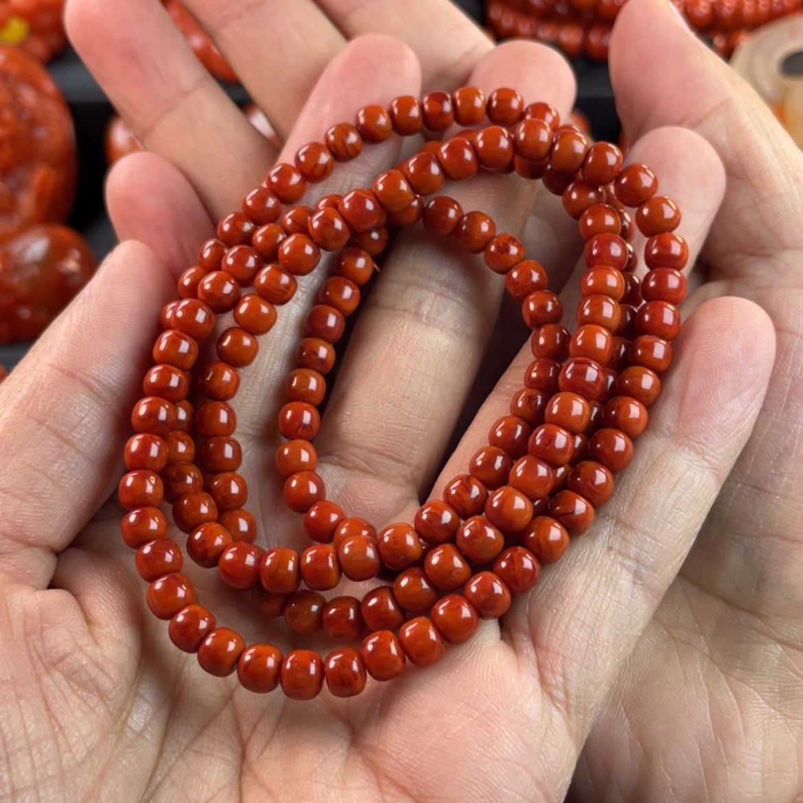 【闪购商品】南红玛瑙珠宝奇石未镶嵌老型多圈手链尺寸5.5mm左右
