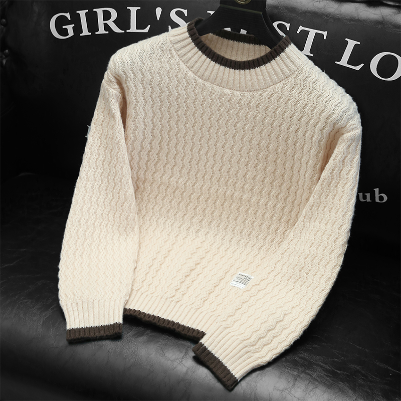 【小扬哥专属】波浪纹毛衣男秋冬款潮牌毛衫衣服假两件线衣内搭宽