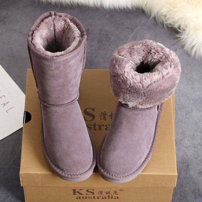 5825中筒平底加厚绒雪地靴女韩版百搭学生翻毛毛俩穿雪地棉鞋防滑