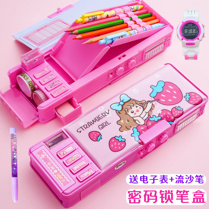 密码文具盒按键变形密码锁笔袋女生孩笔袋铅笔盒多功能网红笔盒袋