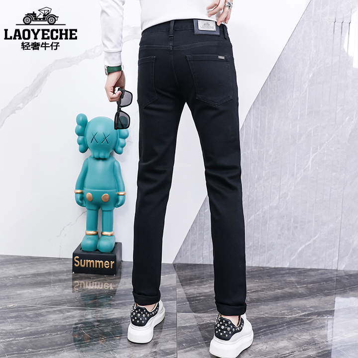 LAOYECHE/老爷车轻奢高端欧货弹力修身黑色男士牛仔裤秋冬长裤子