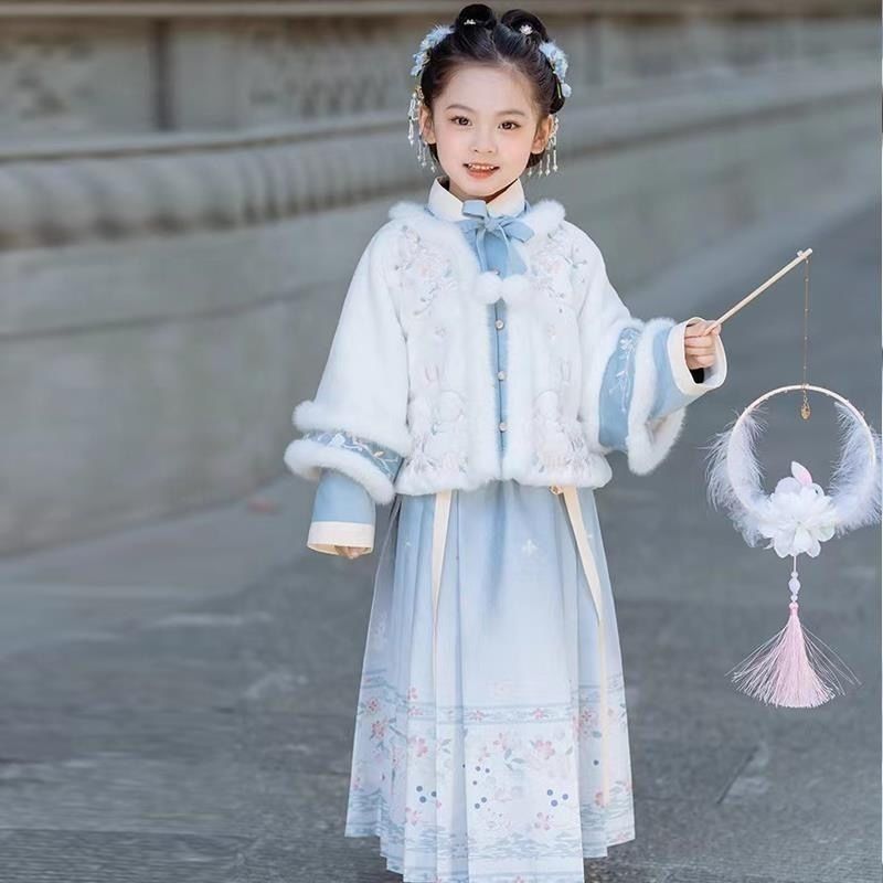 公主中国风女童汉服秋冬款2023新款拜年服防冻古风加绒裙古装唐装