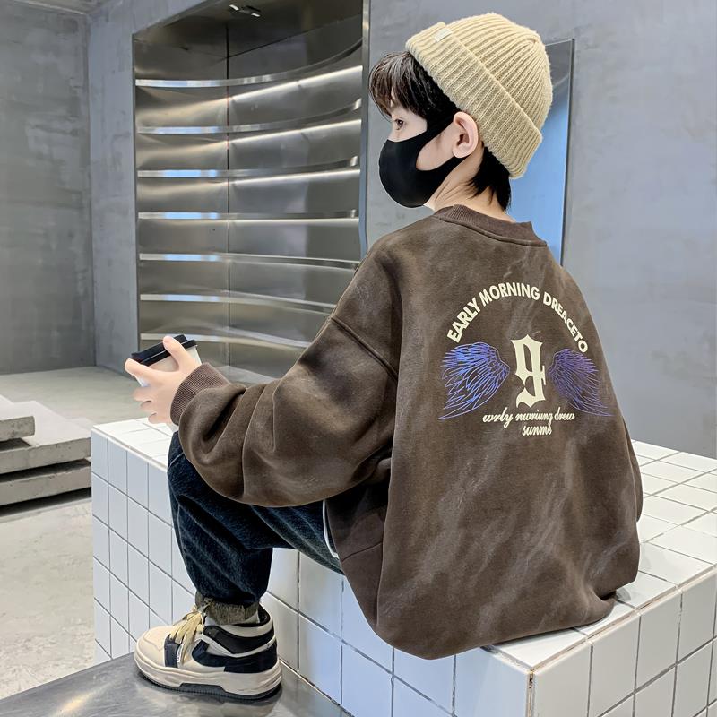 巴拉巴拉儿童套装男童冬装加绒卫衣2023新款上衣秋冬款中大童加厚