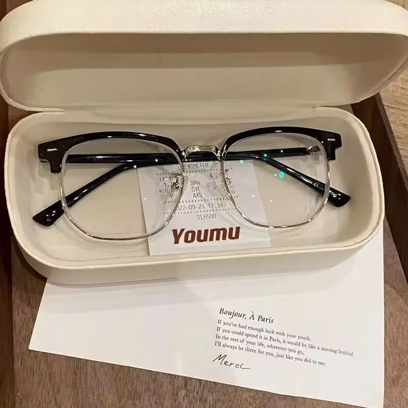 斯文时尚素颜百搭半框近视眼镜0-600度可配不同度数防蓝光平光镜