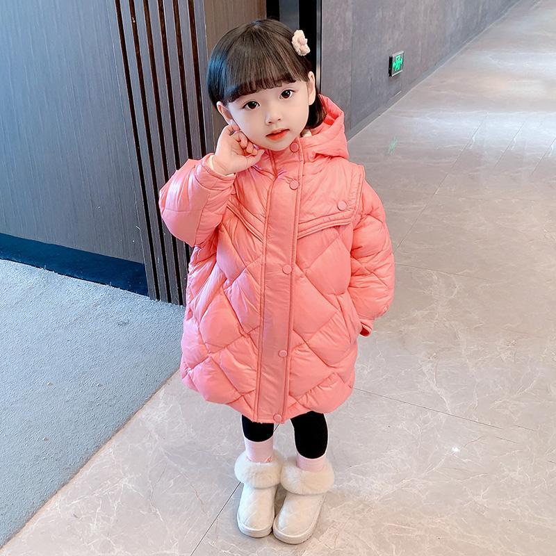 Xng女童冬装加厚棉服棉服2023年新款儿童宝宝夹棉外套中长款冬季