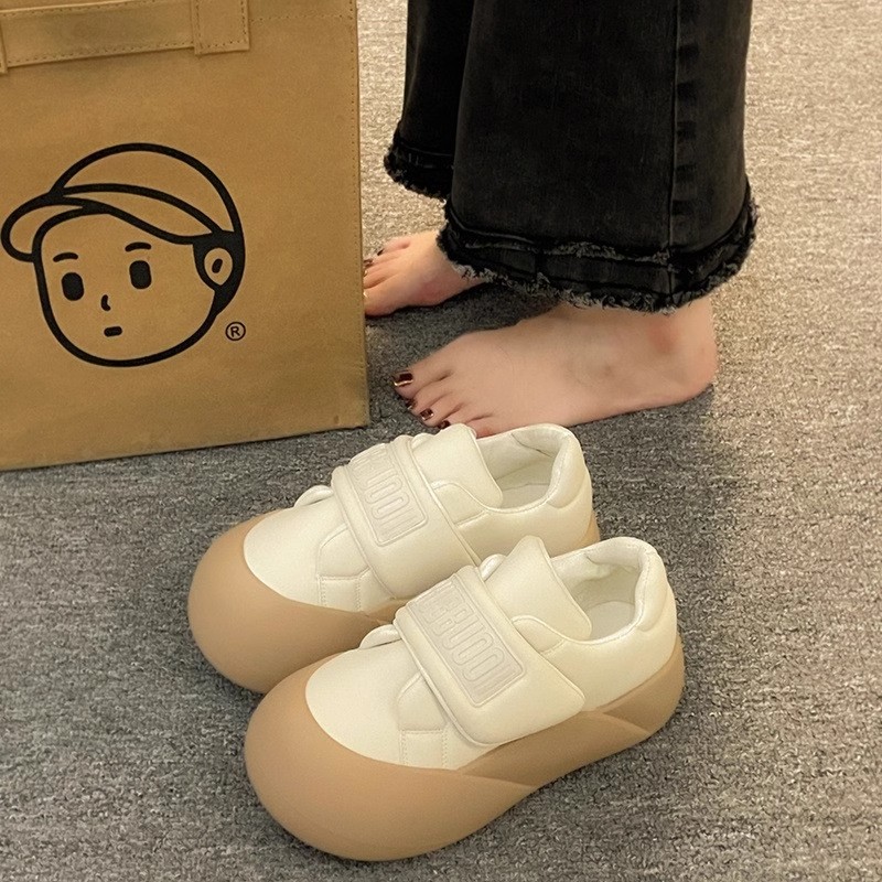 秋冬季保暖休闲魔术贴小白鞋女秋冬季厚底加绒暖棉鞋小众运动板鞋