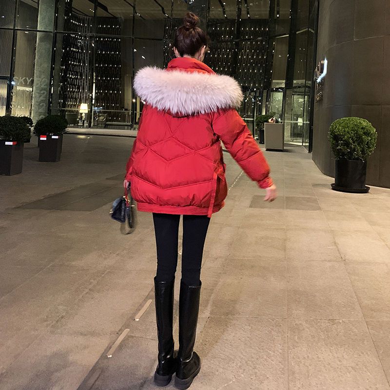 红色羽绒服女冬中长款时尚棉衣洋气爆款小个子棉袄加厚韩版外套