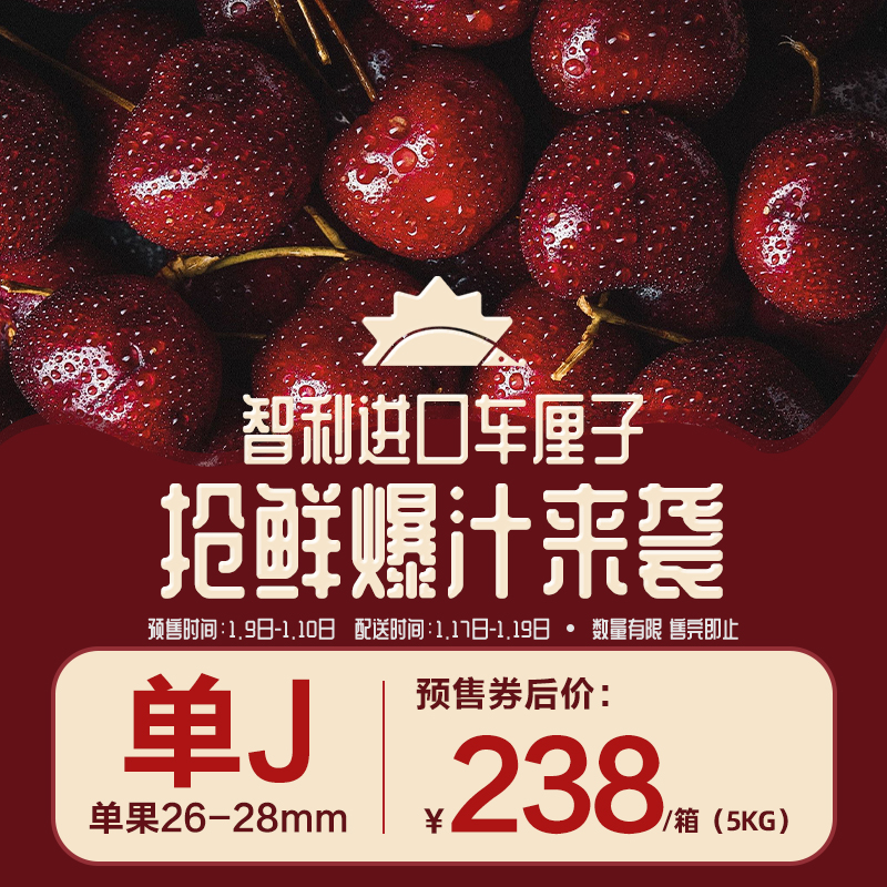 【预售】J级智利车厘子(A级)5kg/箱
