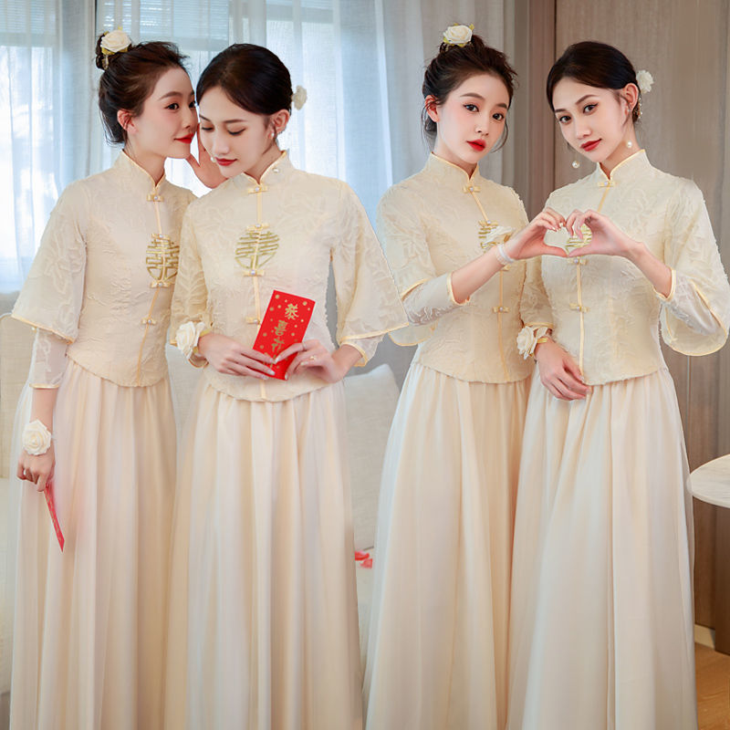 伴娘服中式2023姐妹团宴会礼服女长款复古中国风闺蜜伴娘裙伴娘服