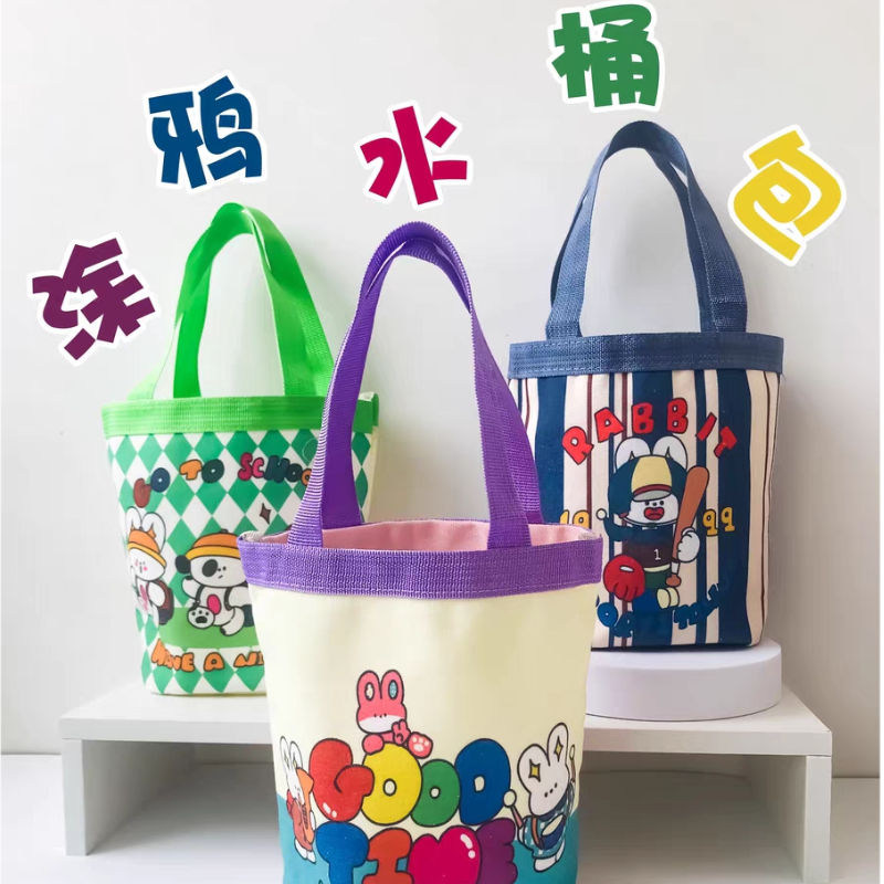 可爱狗子手提包儿童帆布包简约水桶包礼品布袋可爱卡通手提包圆形
