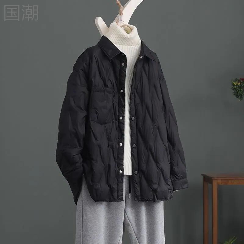 爆款轻薄款衬衫羽绒服女年秋冬新款休闲宽松显瘦夹羽绒保暖同