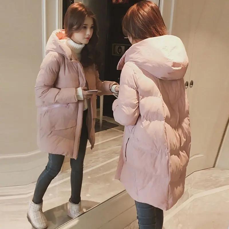 羽绒服服女中长款冬季加厚保暖羽绒服女学生韩版面包服宽松羽