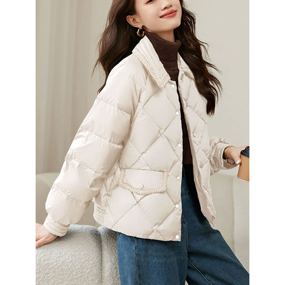 快乐小香风轻薄羽绒服服女冬季新款翻领设计感气质显瘦保暖