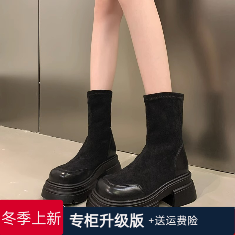 冬季回力休闲短款马丁靴2023新款厚底洋气瘦靴女英伦风靴时尚显瘦