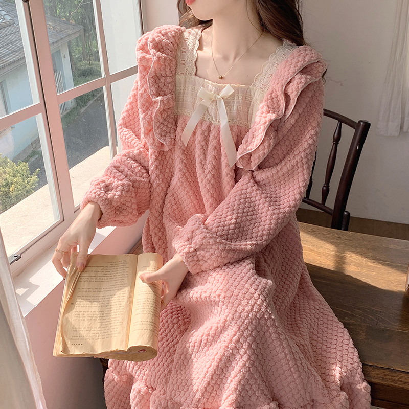 可外出洋气睡衣女秋冬加厚珊瑚绒网红爆款2023新款高颜值公主睡裙