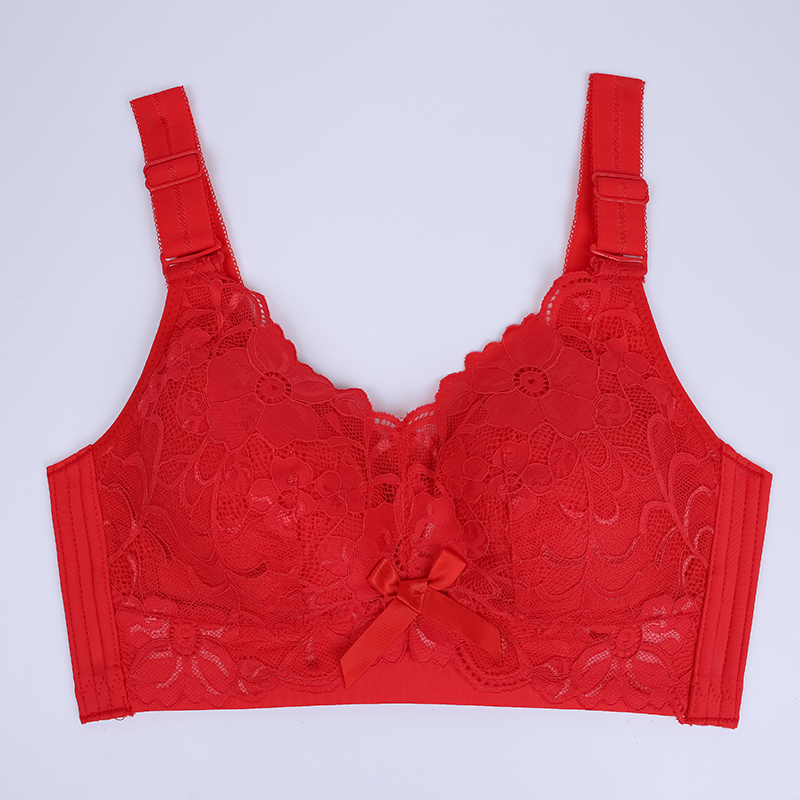 本命年内衣女无痕大胸聚拢软支撑不跑杯无钢圈红色新娘结婚文胸罩