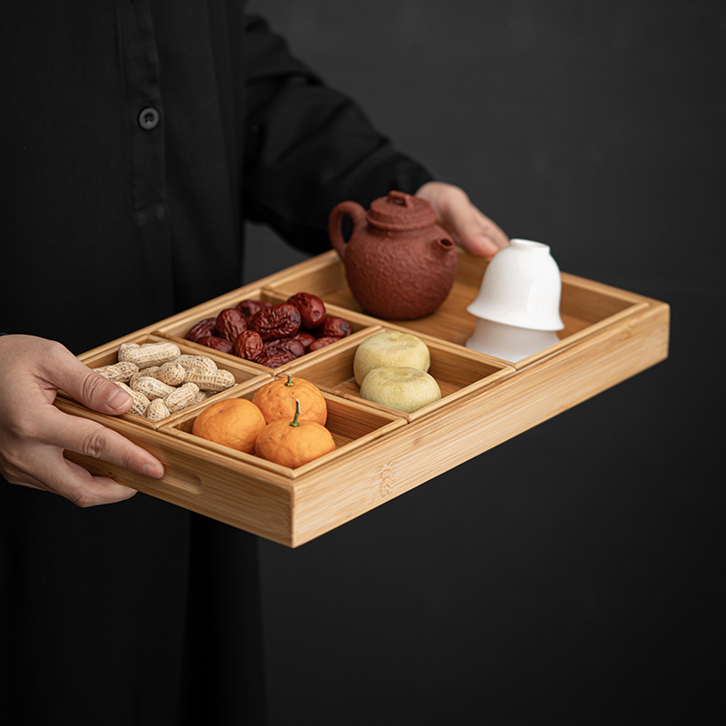 远舍茶点盘竹制多格零食果盘坚果分类收纳盒家用客厅围炉煮茶托盘