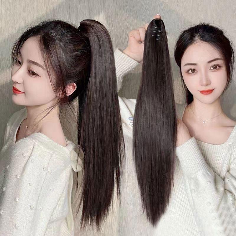 假发马尾抓夹女长直发网红仿真发中长绑带高马尾自然逼真短假马尾
