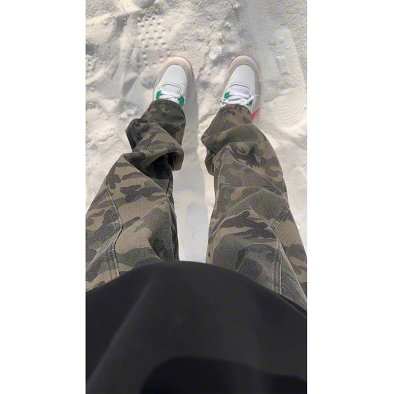 美式加绒迷彩裤男款秋冬ootd穿搭解构裤子cleanfit伐木工装牛仔裤